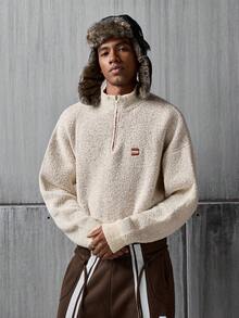 NEON BLANC Brand - Men's New Pullover Sweater - Half Zip Fashionable - Loose Casual - Beige - View 2