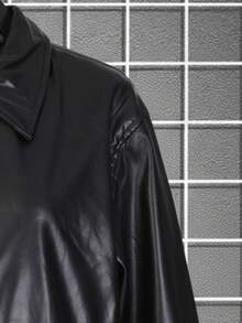 Chaqueta para hombre estilo minimalista urbano cuero sintético color sólido corte clásico solapa manga larga otoño invierno uso casual chaqueta - Negro - Ver 5