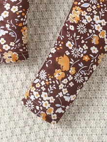 2件套女童蝴蝶装饰荷叶边上衣和碎花打底裤套装，女童两件套秋季套装，8岁女童深黄色套装，女童两件套秋季黄色两件套套装 - 黃色 - 查看 6