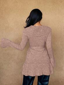 Islaluna Women's Basic Minimalist Elegant French Fashion Romantic Tie Front Cardigan - Dusty Pink - View 2