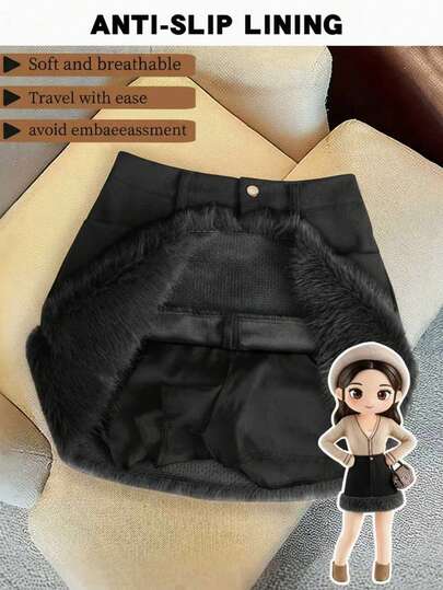 Celisse 咖啡色半身裙，高腰A字版型，饰有毛绒拼接，秋冬款