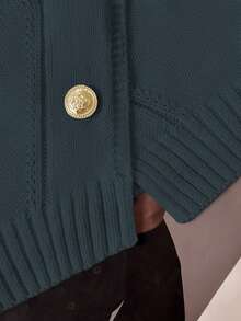 GlowEve Women's Blue Sweater, New Autumn/Winter Metal Button Asymmetrical Closure Cardigan, Versatile & Minimalist Design For Commuting - Dusty Blue - View 4