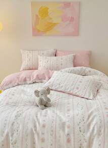 Joivida Bộ 3 vỏ chăn cotton 100% họa tiết hoa cổ điển, thoáng khí mọi mùa, 2 vỏ gối + 1 vỏ chăn (Không bao gồm ga trải giường) - Nhiều màu - Xem 15