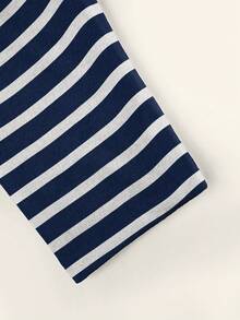 INAWLY 女士条纹圆领休闲宽松长袖上衣 - 藍白色 - 查看 4