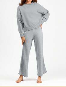 Franclia 女士休闲长袖上衣和阔腿裤套装 - 淺灰色 - 查看 4