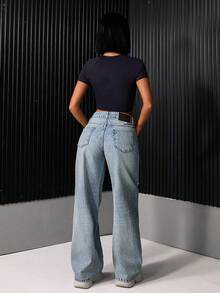 EURMUSE WOMEN WIDE LEG LOW WAIST JEANS - Light Wash - View 2