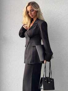 Jeta Ari Women's Basic Lapel NeckLong Sleeve Jacket And Pants Suit, Commuting & Daily Wear In Fall/Winter - Black - View 6