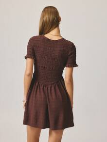 Aralina Women's Casual Solid Color Short Sleeve Ruched Front Dress - Brown - View 2