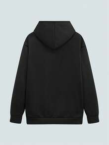 Modcrash Men's Casual Minimalist Slogan Print Thermal Lined Hoodie Sweatshirt, Autumn/Winter - Black - View 3