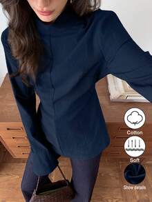 Elyressa 一位女士织造的休闲优雅秋季衬衫 - 藏蓝色 - 查看 4