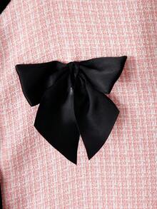 2pcs/Set Teenage Girls Colorful Bow Decor Long Sleeve Knit Top & Pleated Mini Skirt Set, Elegant Casual Comfortable Outfit For Parties, Events, Festivals, Outings, All Seasons - Pink - View 5