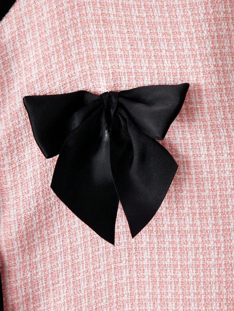 Elladie kids 2件套少女彩色蝴蝶结装饰长袖针织上衣和百褶迷你裙套装，优雅休闲舒适，适合派对、活动、节日、郊游等各种场合，四季皆宜。 - 粉色 - 查看 5