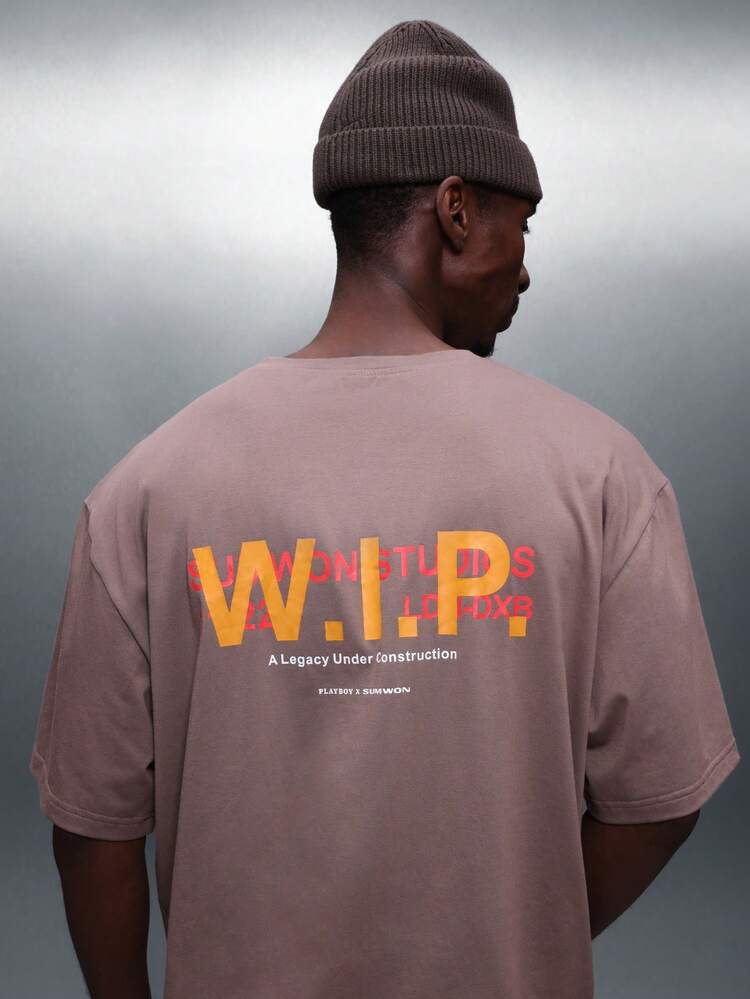 PLAYBOY X SUMWON T-shirt girocollo a manica corta con vestibilità comoda, con grafica del logo a coniglio, stile casual e da strada per l'estate
