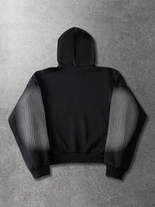 ROMWE MEN Street Life Men's Cross Stripe Zip-Up Hoodie Casual Sweatshirt - Black - View 2