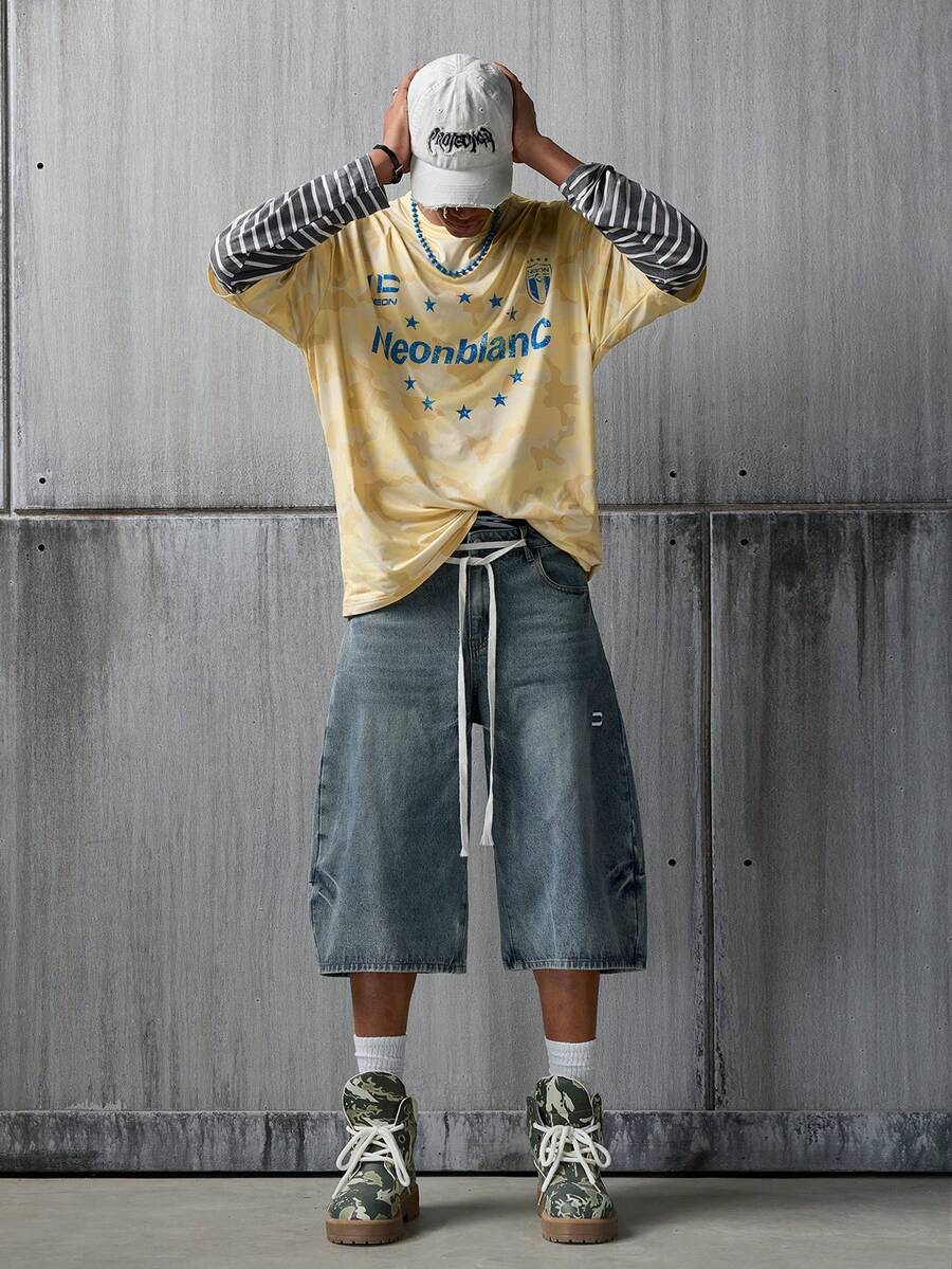 NEON BLANC Men's Graphic T-Shirt, Casual Camouflage Print Patchwork Knit Striped 2 In 1 Long-Sleeved Top - Multicolor - View 1