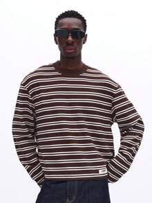 SUMWON Long Sleeve Striped Crew Neck Pullover Sweater For Casual Everyday Wear And Fall Winter Layering - Coffee Brown - View 1