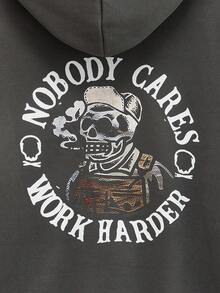 Modcrash 男士街头风格线条骷髅图案休闲连帽卫衣，秋冬 - 深灰色 - 查看 7