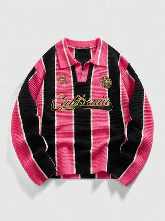 Street Life Suéter de punto con cuello retro inspirado en el fútbol, estilo streetwear para hombres