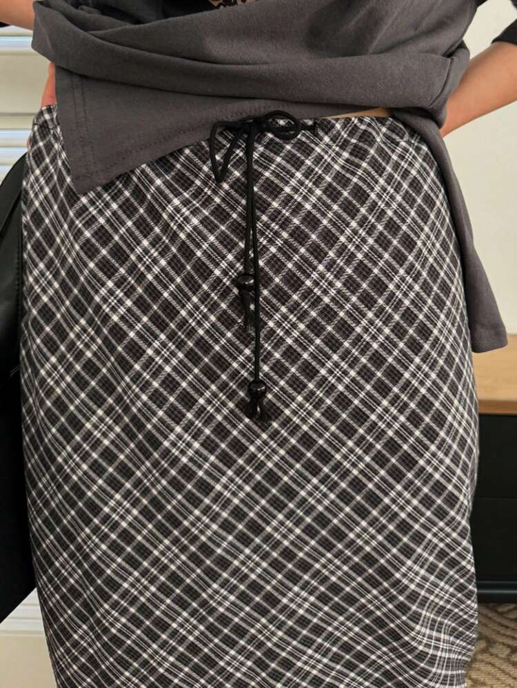 Women High Waist Plaid A-Line Skirt, Slim Fit Casual Versatile Skirt
