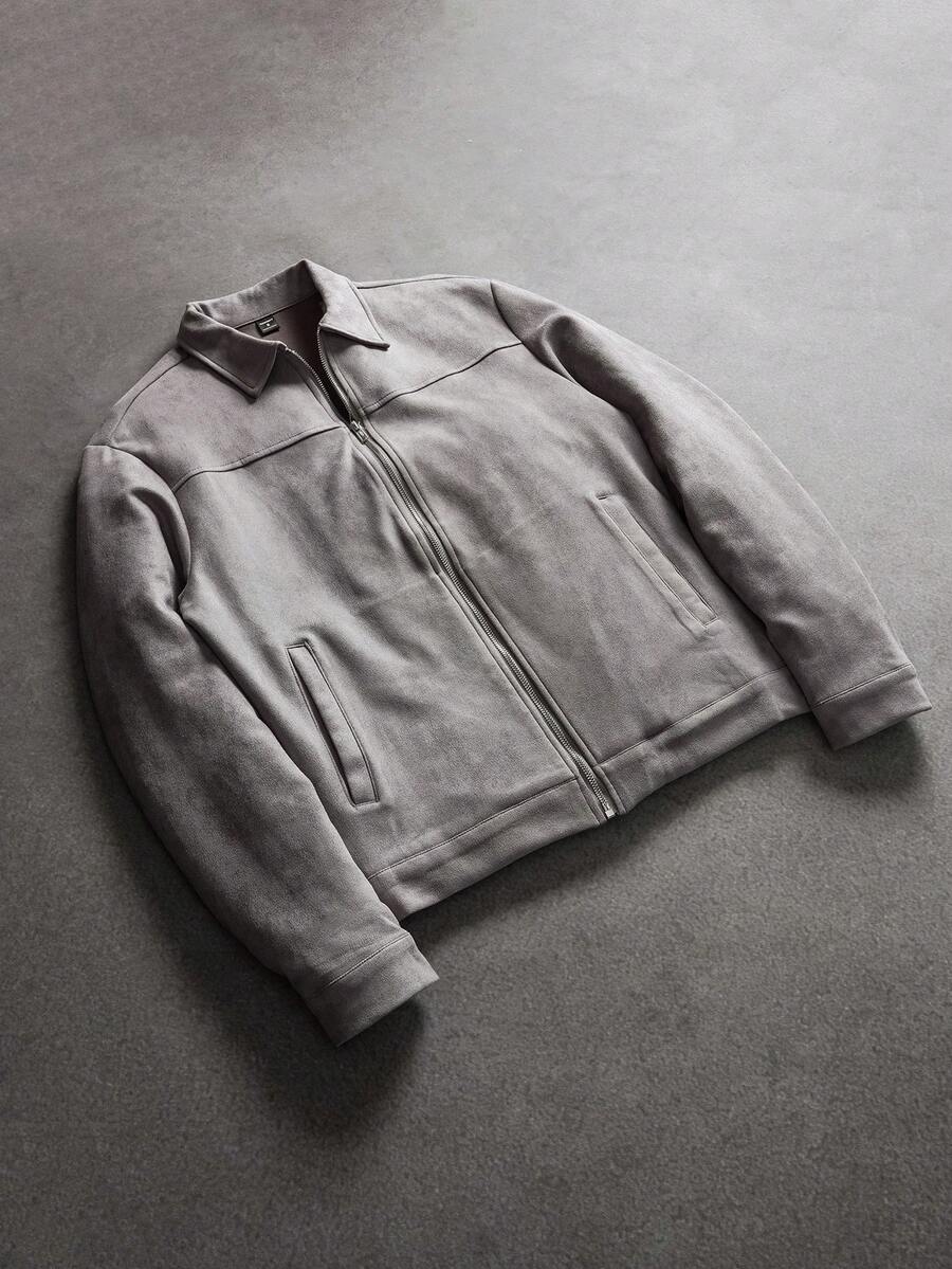 SLATEMANN Men's Casual Simple Solid Color Jacket, Autumn, For Fall - Grey - View 1