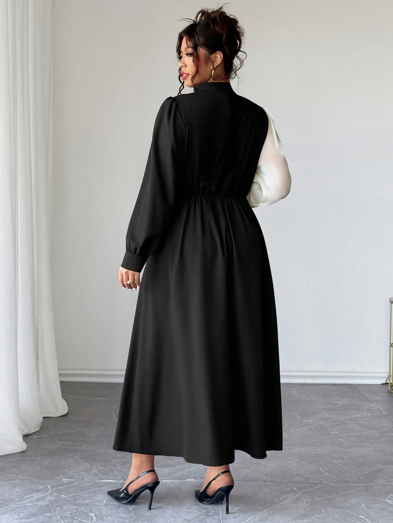 SHEIN Elenzya فستان أنيق طويل الأكمام مجعد بألوان...