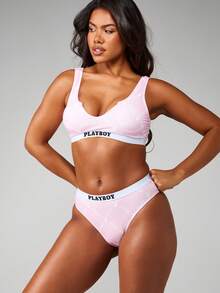 Missguided x Playboy Printed Sports Bra And Panty Set With Bunny Logo Elastic Band Design Cute Lounge Set