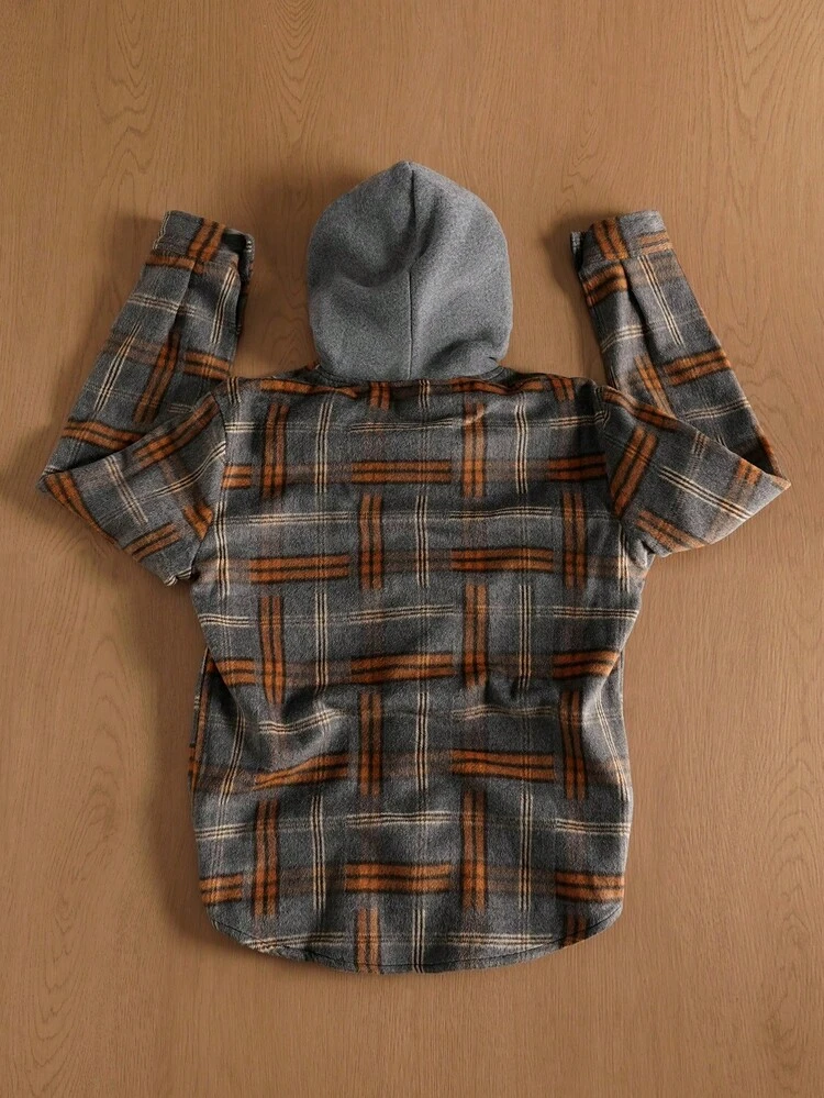 TOKVUE Suéter de lana con capucha de manga larga y estampado a cuadros para hombre - Multicolor - Añade 2