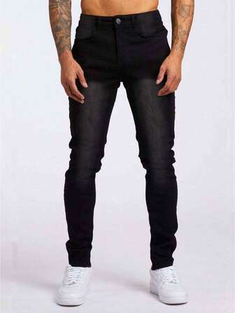 Street Life Jeans casual skinny con vita alta e tasche, versatili per gli uomini