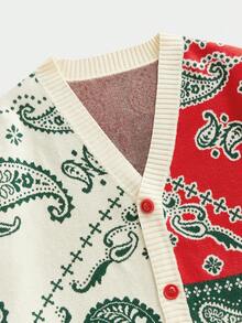 EASEVO Áo khoác cardigan nam cỡ lớn kiểu dáng thường ngày phối màu họa tiết hoa điều, áo khoác cardigan dệt kim hoa dành cho nam mùa thu/đông. - Nhiều màu - Xem 6