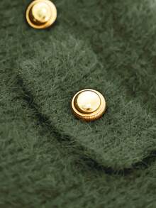 GlowEve 初秋冬新款奢华黑色长袖针织衫，慵懒高端通勤修身口袋装饰女毛衣 - 軍綠色 - 查看 5