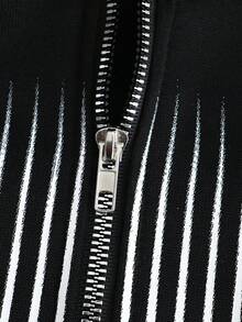 ROMWE MEN Street Life Men's Cross Stripe Zip-Up Hoodie Casual Sweatshirt - Black - View 7