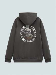 Modcrash 男士街头风格线条骷髅图案休闲连帽卫衣，秋冬 - 深灰色 - 查看 2