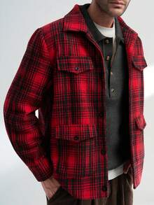 Airaco Men's Casual Plaid Print Shirt Jacket - Red - View 4