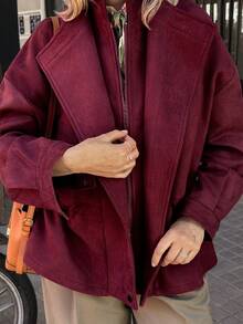 Vivie Lora Women's Suede Loose Waist Regular Jacket Women Coats - Burgundy - View 2