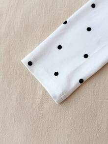 SHEIN Tween Girls Polka Dot Print Long Sleeve Round Neck T-Shirt - Black and White - View 4