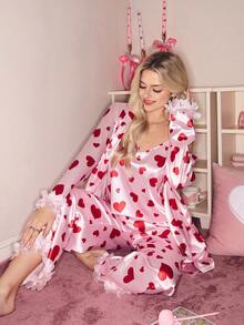 SweetSlumber Bộ đồ ngủ 3 món họa tiết trái tim đỏ vá hoa thời trang ngọt ngào thoải mái chất lượng cao ngày lễ tình nhân INS cho nữ - Nhiều màu - Xem 4