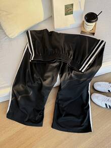 SHEIN EZwear 加大尺碼休閒黑色側邊條紋長褲
