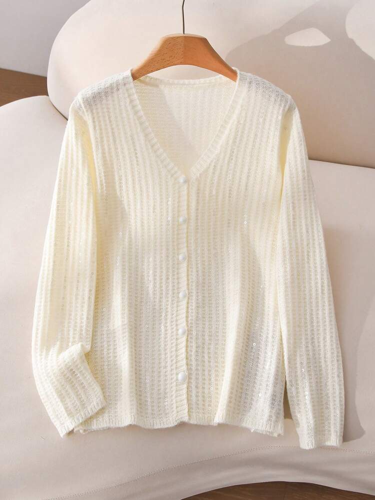 Women's Solid Color Front Button V-Neck Casual Long Sleeve Cardigan Autumn Winter Clothes For Women