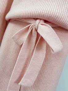 GlowEve 女士时尚高领长袖毛衣，腰部蝴蝶结阔腿裤两件套 - 淺粉色 - 查看 4