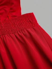 Sweetra Sweet Valentine's Day Character Red Short Dress With Flutter Sleeves And A Fitted Waist Red Dress Lolita Dress Heart Dress Kawaii Dress Bows Dress New Year - Red - View 4