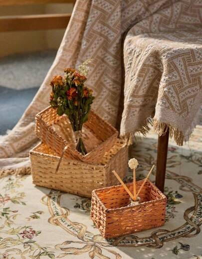 Cirelle 1 件/3 件桌面收纳盒，手工藤条编织收纳托盘，适用于化妆品、钥匙、零食、居家客厅、卧室、书房、办公室，S/M/L 尺码可选，适合返校使用