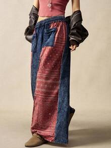 Bohemela Quần nỉ ống rộng dệt kim màu trơn đơn giản dành cho nữ, thích hợp cho mùa đông, Giáng sinh, tiệc năm mới - Màu xanh lam - Xem 5