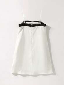 Maija Kids Young Girl Woven Contrast Color Bow Decor Casual Camisole Dress - Black and White - View 2
