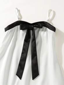Maija Kids Young Girl Woven Contrast Color Bow Decor Casual Camisole Dress - Black and White - View 7