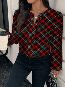 EMERY ROSE Elegancka, romantyczna koszula damska w kratę w dużym rozmiarze, odpowiednia na jesień/zimę, jesienna koszula damska, Nowy Rok, Walentynki, Boże Narodzenie - Wielokolorowe - Zobacz 6