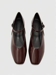 CUCCOO BIZCHIC Giày bệt trơn màu thường ngày có khóa cho nữ - Cà phê nâu - Xem 2