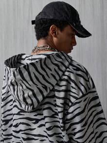 NEON BLANC Men's Cropped Cardigan Sweatshirt Zebra Print Casual Sweatshirt Jacket - Multicolor - View 5