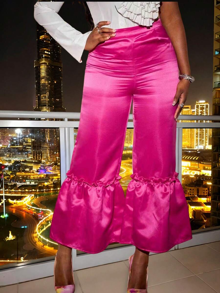 Xyvia Women's Retro Party Flare Hem Pants, Elegant Mid-Length, Versatile, Suitable For All Seasons, Magenta - Hot Pink - View 1