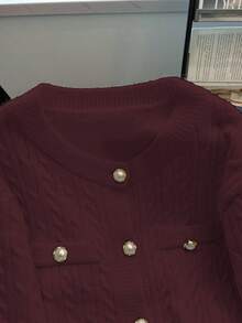 GlowEve CURVE 女士休闲法式宽松长袖开衫毛衣，大码，适合外出和婚礼宾客穿着，秋冬季 - 酒紅色 - 查看 7