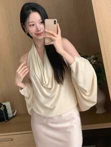 DAZY Sexy Plunging Neck Spaghetti Strap Camisole Top & Loose Cardigan 2 Pieces Set For Women - Apricot - View 9